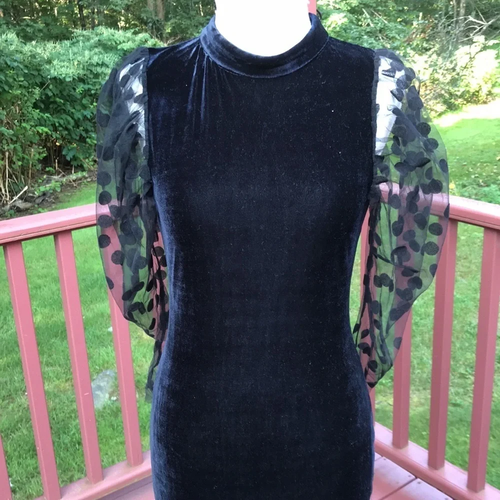 ZARA Size M velvet dotted mesh open back dress - Picture 4 of 12
